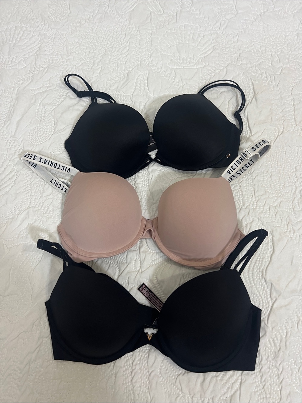 Victoria's Secret Black and Nude Push Up Bra Bundle of 3 Bras